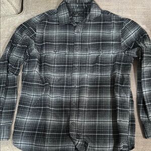 Banana Republic Men's Black and Gray Plaid Shirt